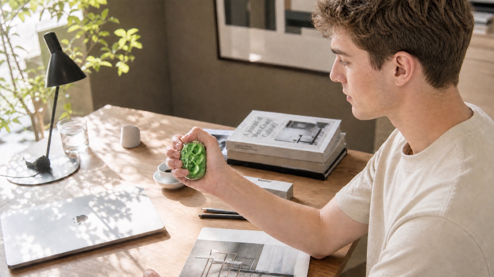 A man using the MagSafe form of vuvu while seated at his desk