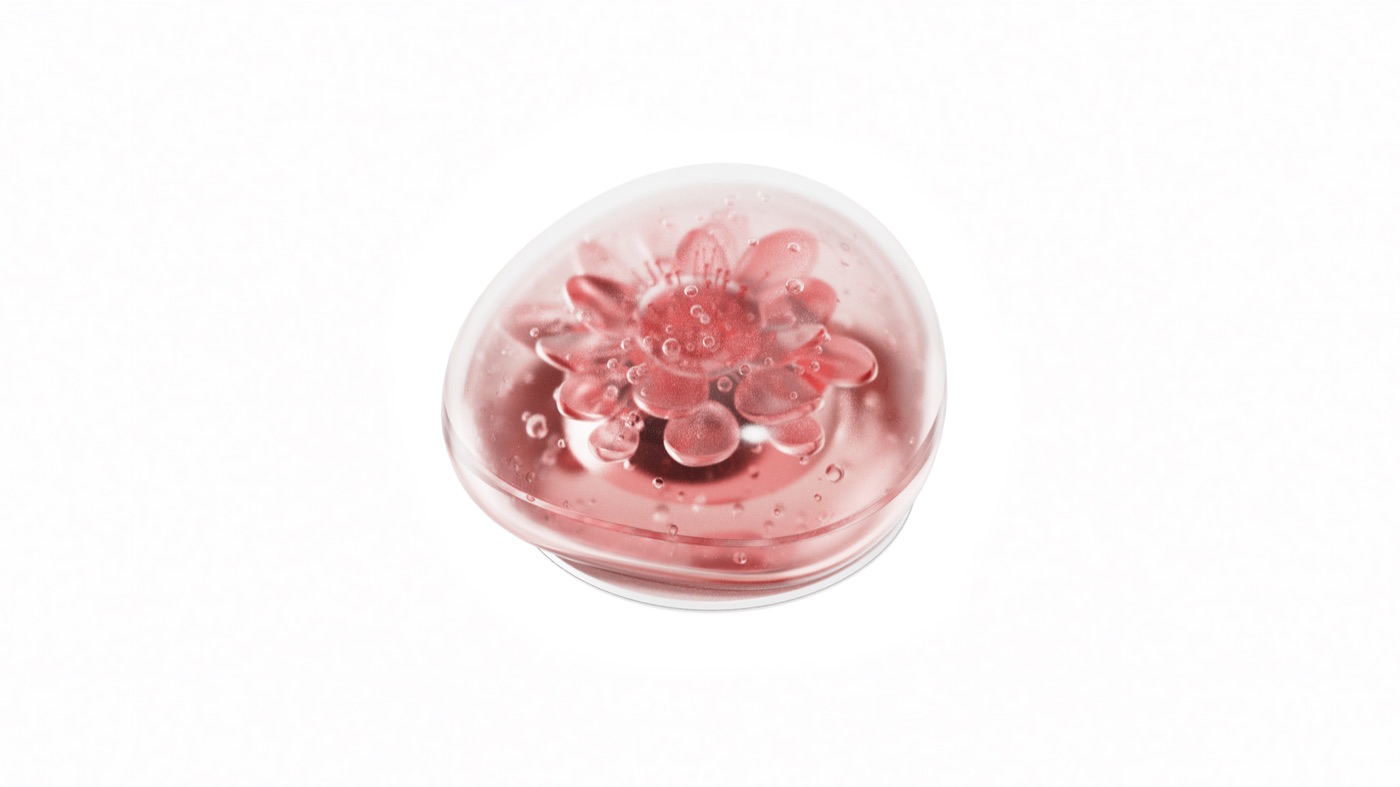 Blush Bloom: a pink flower suspended in clear silicone